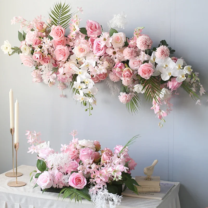 

Customize Artificial Flower Arrangement Pink Orchid Flower Row Wedding Arch Backdrop Decor Wall Window Party Event Stage Layout