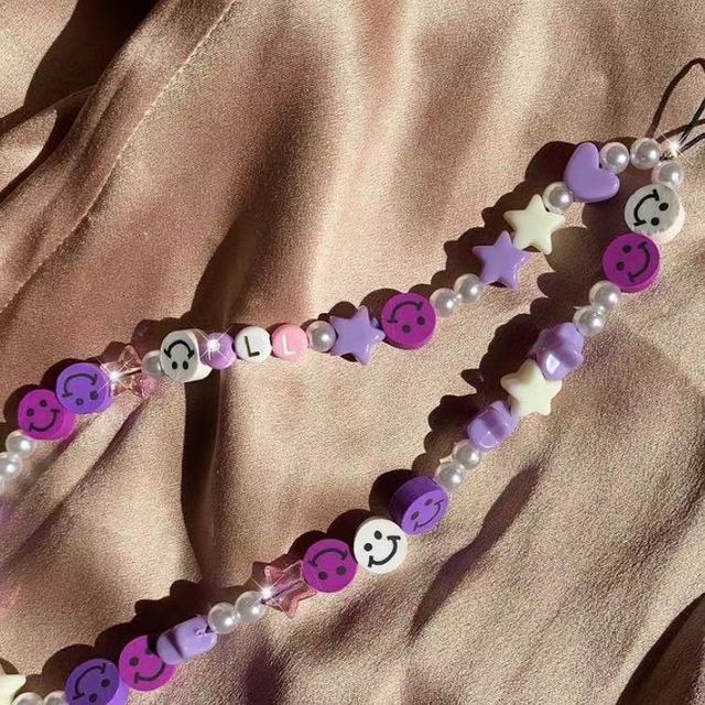 Mobile Phone Chain Straps Charm Color Acrylic Imitation Pearl Pendant Phone Anti-Lost Anti-Drop Lanyard Ladies Jewelry