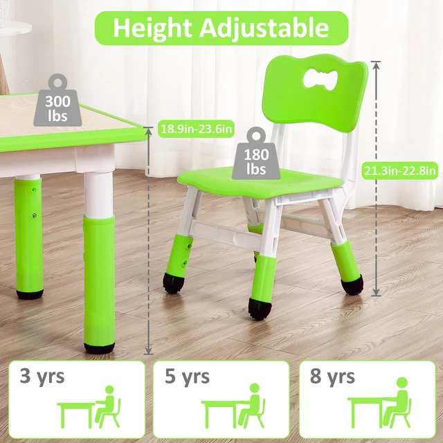 Kids Table and 4 Chairs Set, Height Adjustable Children Table and Chair Set ,Graffiti Top & Non-Slip Legs for Classroom & Home