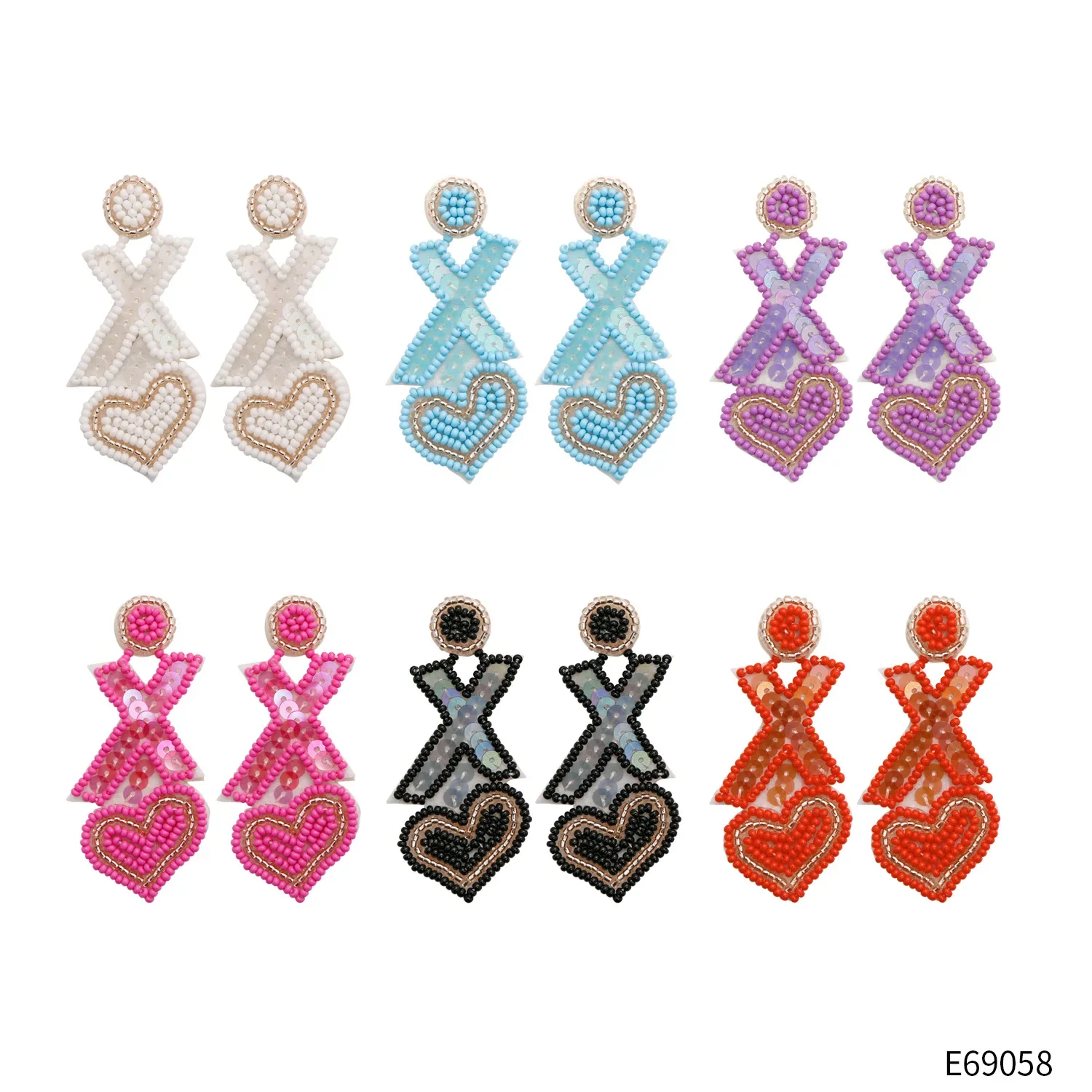 

Fringed earrings Hand woven fashion Letter XO heart-shaped Sequins Beading Bohemia alloy ma'am Rice bead earrings