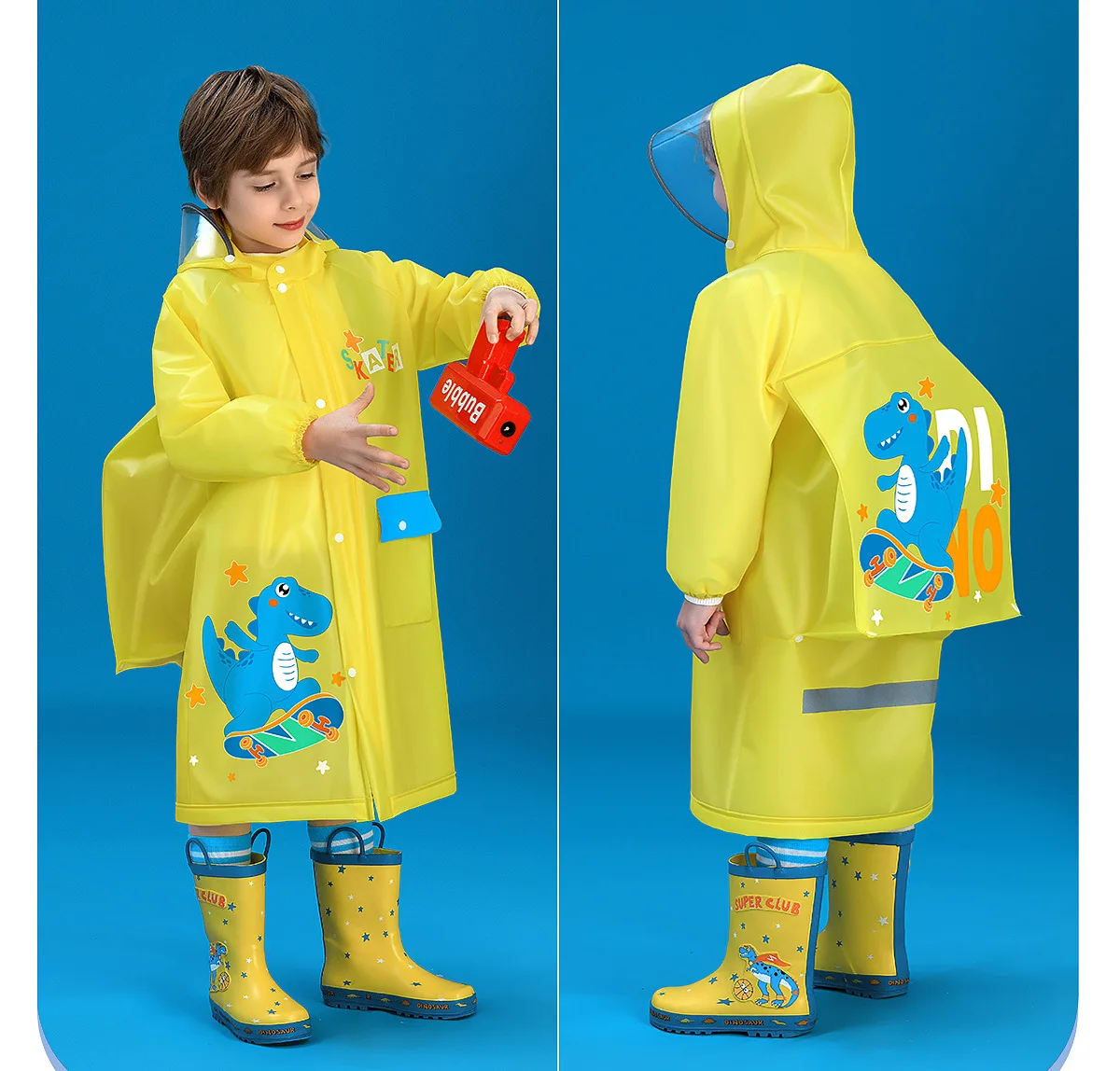 Whole Body Waterproof Kids Rain Poncho - EVA Children's Raincoat for Girls and Boys in Kindergarten with Schoolbag