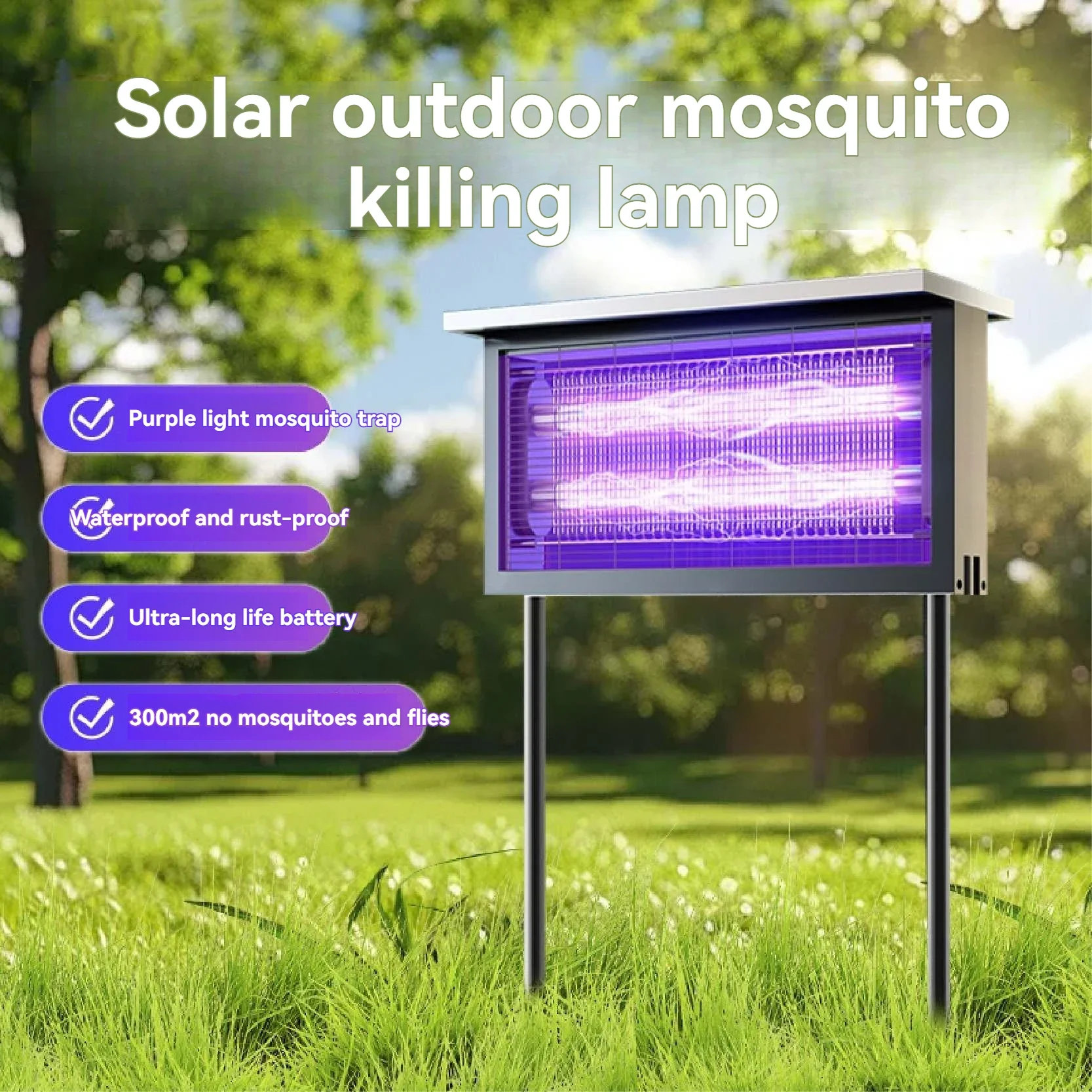 1pc Large Solar Mosquito Killing Lamp LED Square Fly Killer Outdoor Garden Lawn Lamp Mosquito Killing Trap