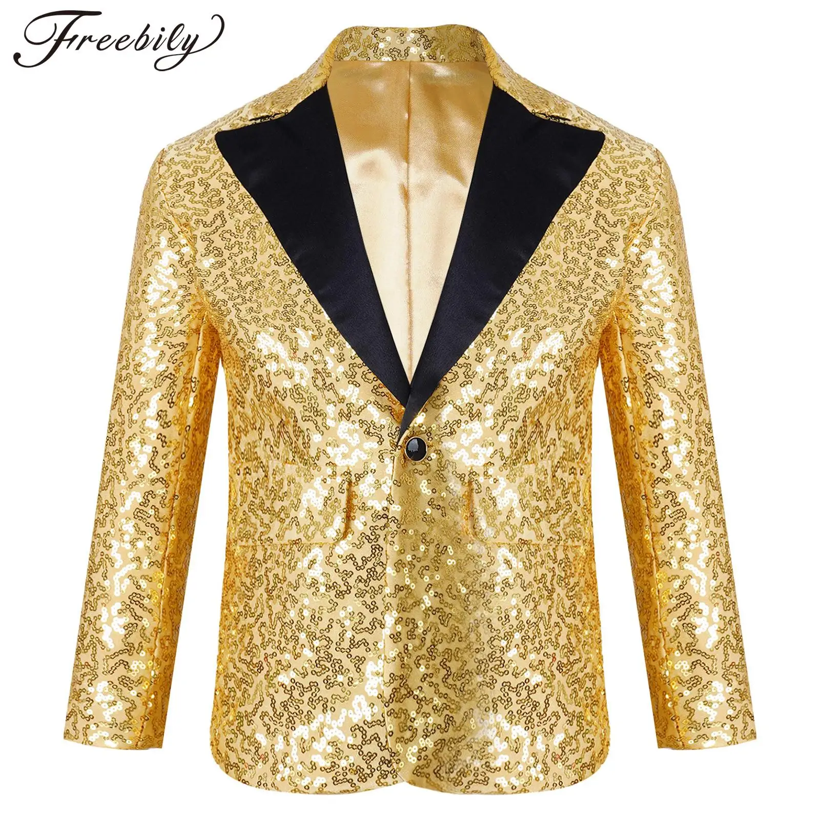 Kids Boys Shiny Sequin Gentleman Suit Tuxedo Blazer Carnival Party Jazz Tap Dance School Choir Circus Magic Performance Costume