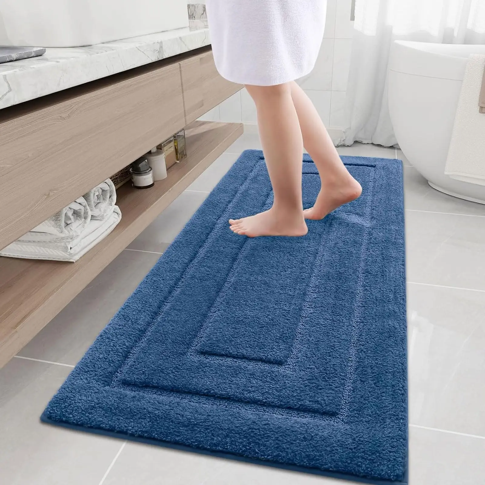 Homaxy Antislip Badmat Chenille 40x60cm Blauw - Zachte Absorberende Badkamertapijt