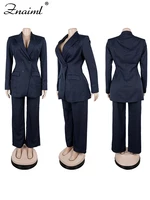 Znaiml طقم بدلة بليزر نسائي غير رسمي معاطف ضيقة بأكمام طويلة وسراويل مستقيمة قطعتين ملابس عمل أنيقة للمكتب والخريف 5