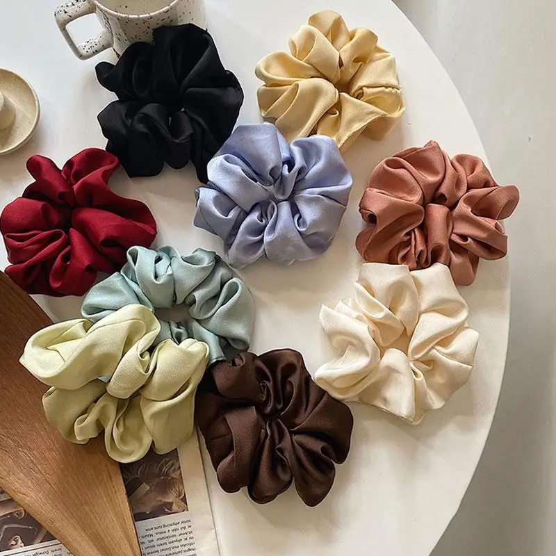 Women Silk Scrunchie Elastic Multicolor Hair Band Ponytail Holder Headband Hair Accessories 1PC Satin Silk Solid Color Hair Ties