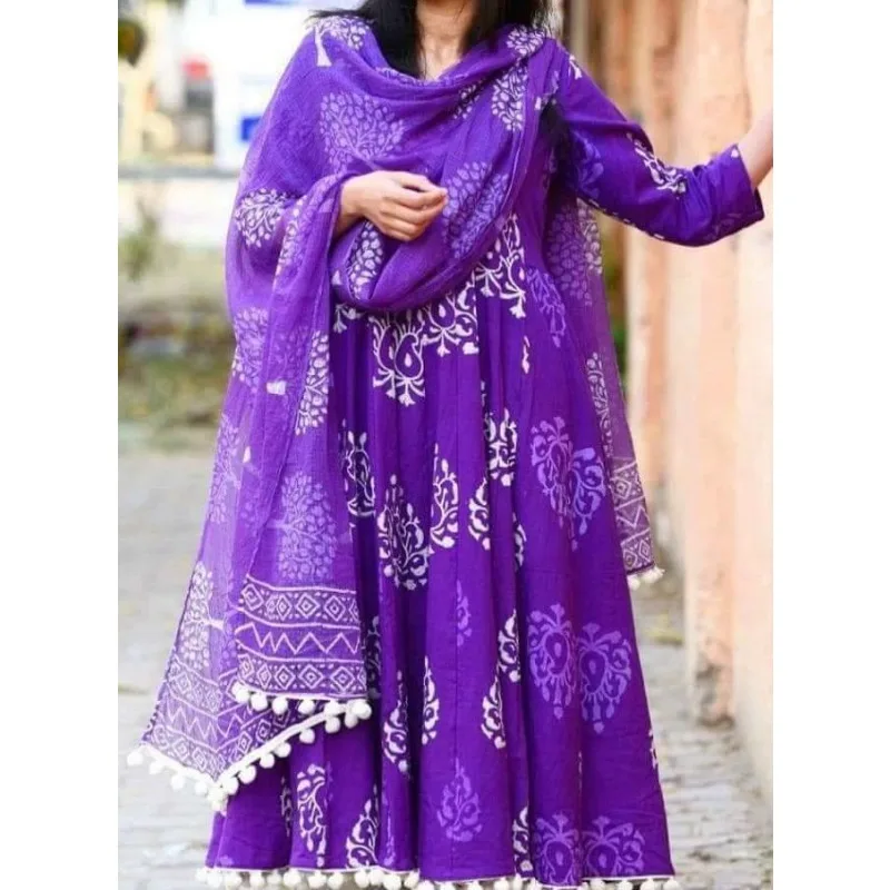 

Indian Cotton Kurta with Palazzo Kurti Dress Set Women's Ethnic Anarkali Dress Super Long