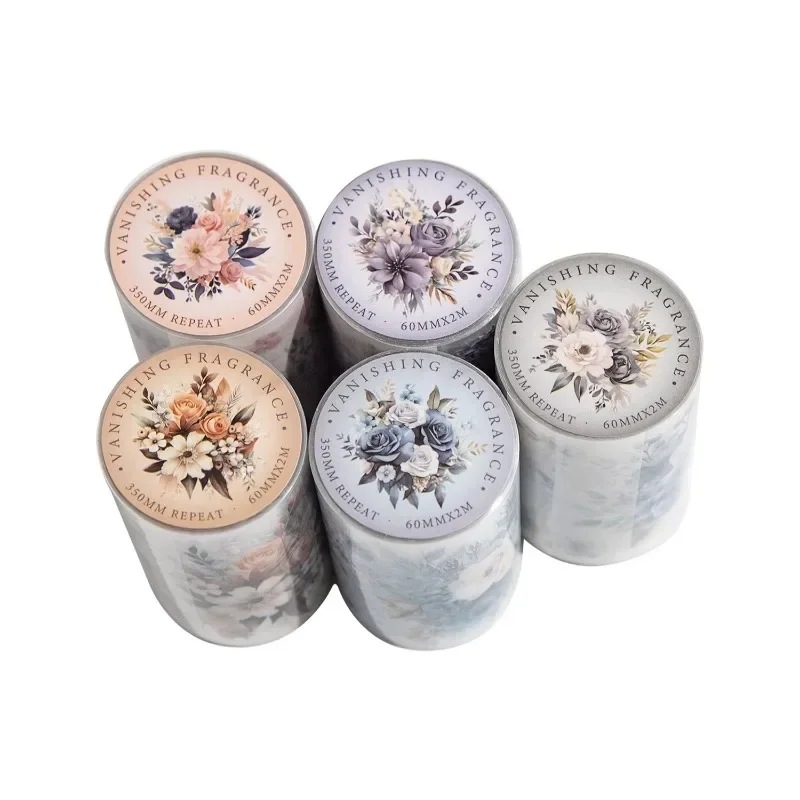 1Roll Recycled  Retro Decorative Autumn PET Tape Scrapbook Ebony Flower DIY MaterialBreeze Stickers Adhesives 60mm*2m 5