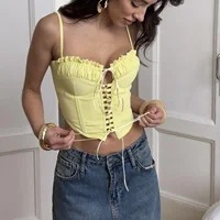 2025 Beach Bandage Women Vest Sling Hollow Out Ruffles Slash Neck Backless Sleeveless Female Top Summer Elegant Lady Blouse - Image 5