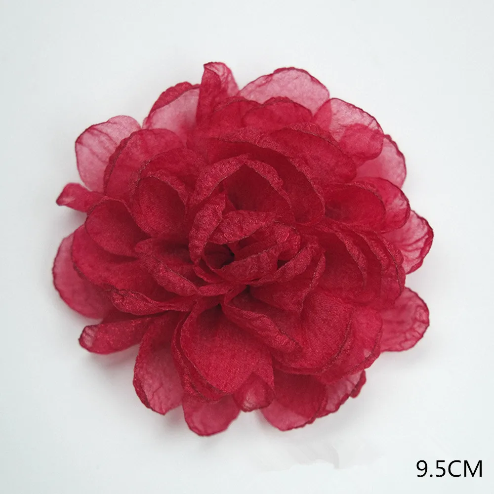 Elegant Red Chiffon Rose Camellia Flowers - Set of 10 for Weddings and Dress Embellishments