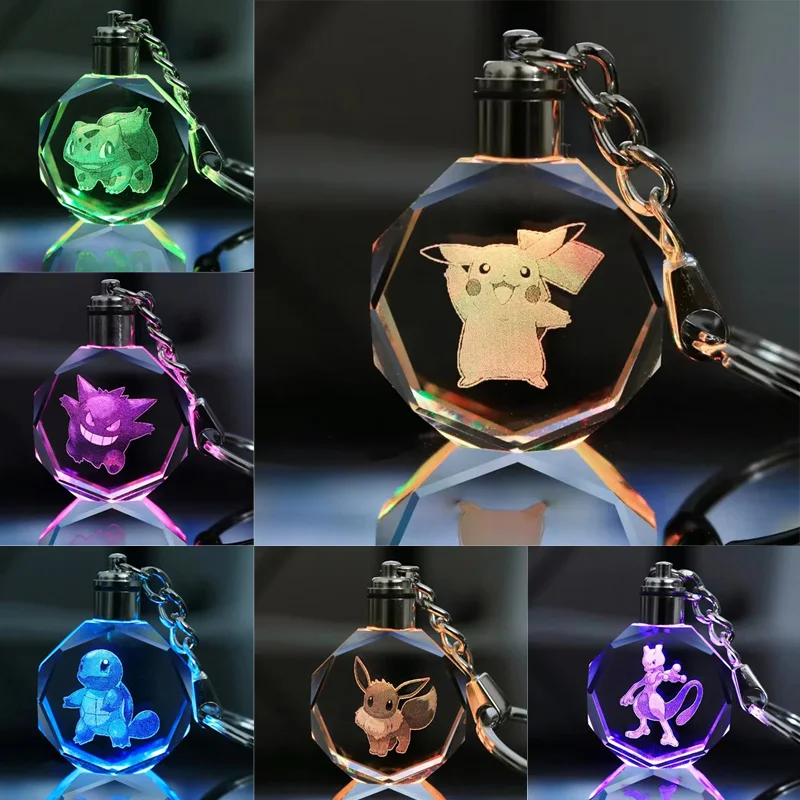 Portachiavi Luminoso 3D Pokémon cristallo con diverse figure e colori_1