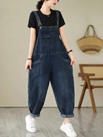 Fall Women's Loose Jeans Overalls Deep Blue High Waist Design Sensation plus Size Faion plus Size Women's Loose Slimming - Image 4