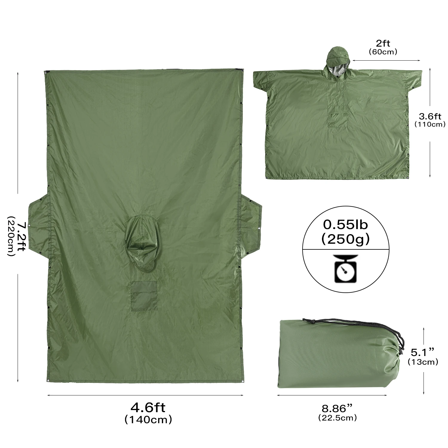 3 In 1 Outdoor Military Raincoat Poncho for Men and Women