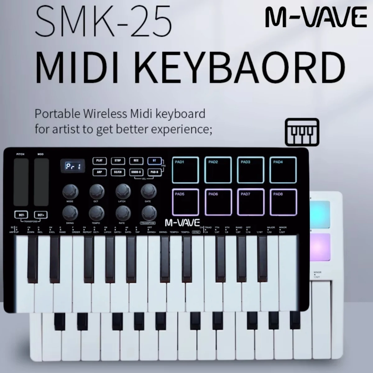 M-WAVE SMK-25 MIDIキーボード summina M-VAVE SMK-25 MIDI Keyboard Rechargeable 25-Key MIDI