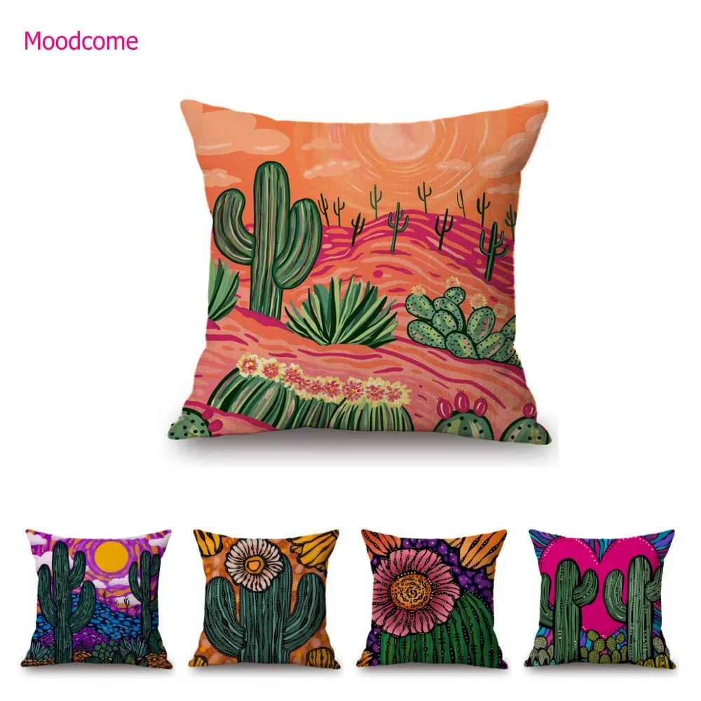Modern Art Poka Dots Colorful Desert Cactus Succulente Flower Surreality Pittura Federa Decorativa Fodera Per Cuscino In Lino