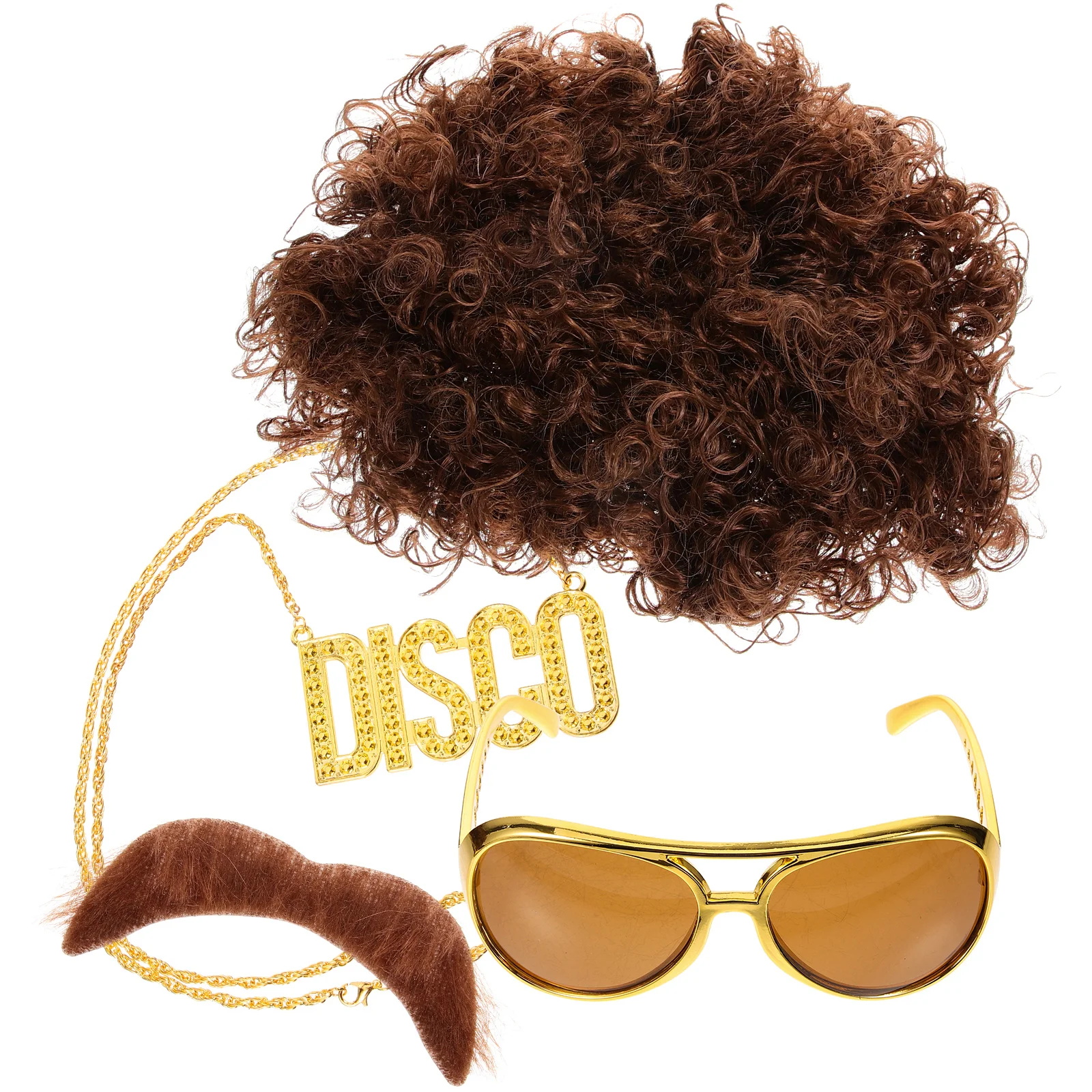 

Disco Party Glasses Set Kids Sunglasses Wigs 70s for Men Mens Curls Plastic Fake Gold Necklace Accessories Man Necklaces