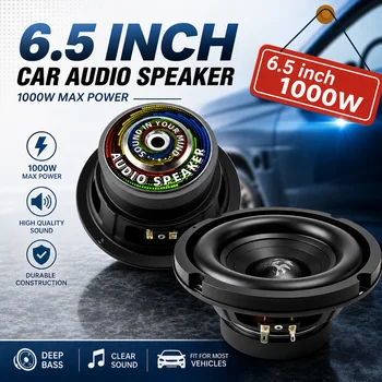 TANVSO 1pcs 6.5 Inch Car Subwoofer Speaker 1000W High Sensitivity Universal Car Woofer Bass Speaker For Car & Home Theater Play 1