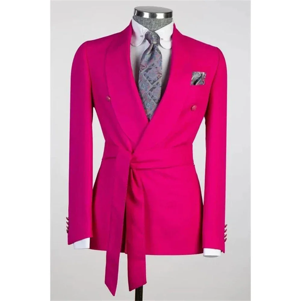Fashion Solid Color Men's Jacket Single Piece With belt Peak Lapel Blazer Daily Male Clothing