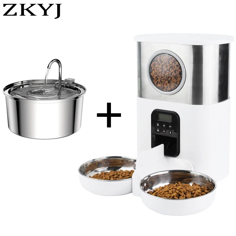 

5L Cat Automatic Feeder 2L Stainless Steel Cat Drinking Fountain Dog Dry Food Dispenser Smart Cat Feeder Large Capacity Pet Feed