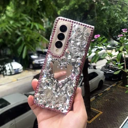 Bling Rhinestone Broken Heart Mirror Phone Case with Diamond Flower and Water Drop Crystal Design for Z Fold 4 (Broken Heart)