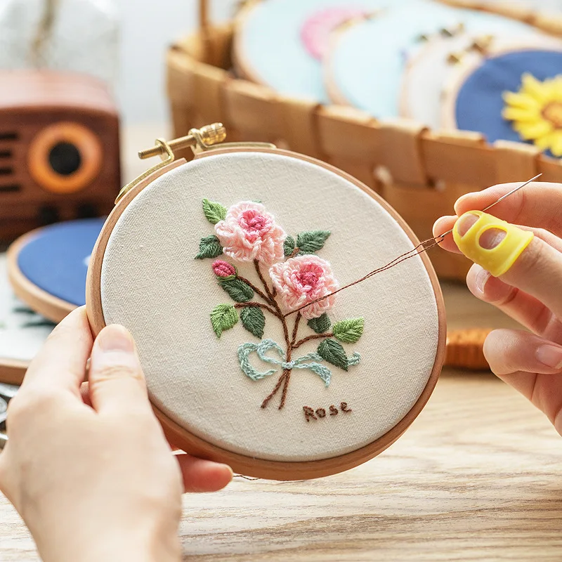 

Flowers Plants Pattern Embroidery Set Needlework Tools Printed Beginner Embroidery Round hoop Cross Stitch Kit Sewing Craft Kit