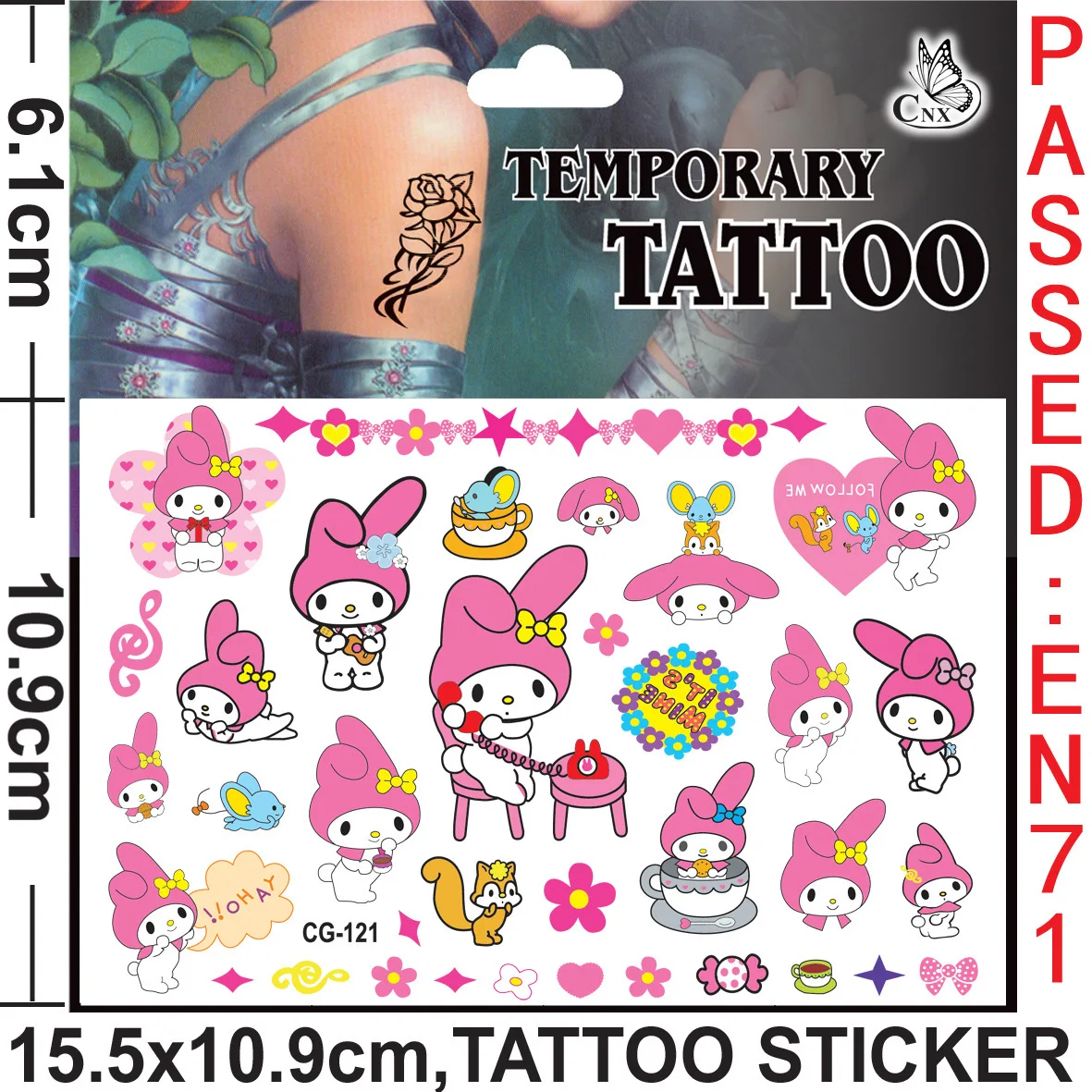 thumbnail image 1 of Juego de 4 pegatinas de Hello Kitty para tatuajes, resistentes al agua, originales, con diseño de perro canela, suministros para fiestas de cumpleaños, decoración, regalo para niños Kuromied, 1 of 5