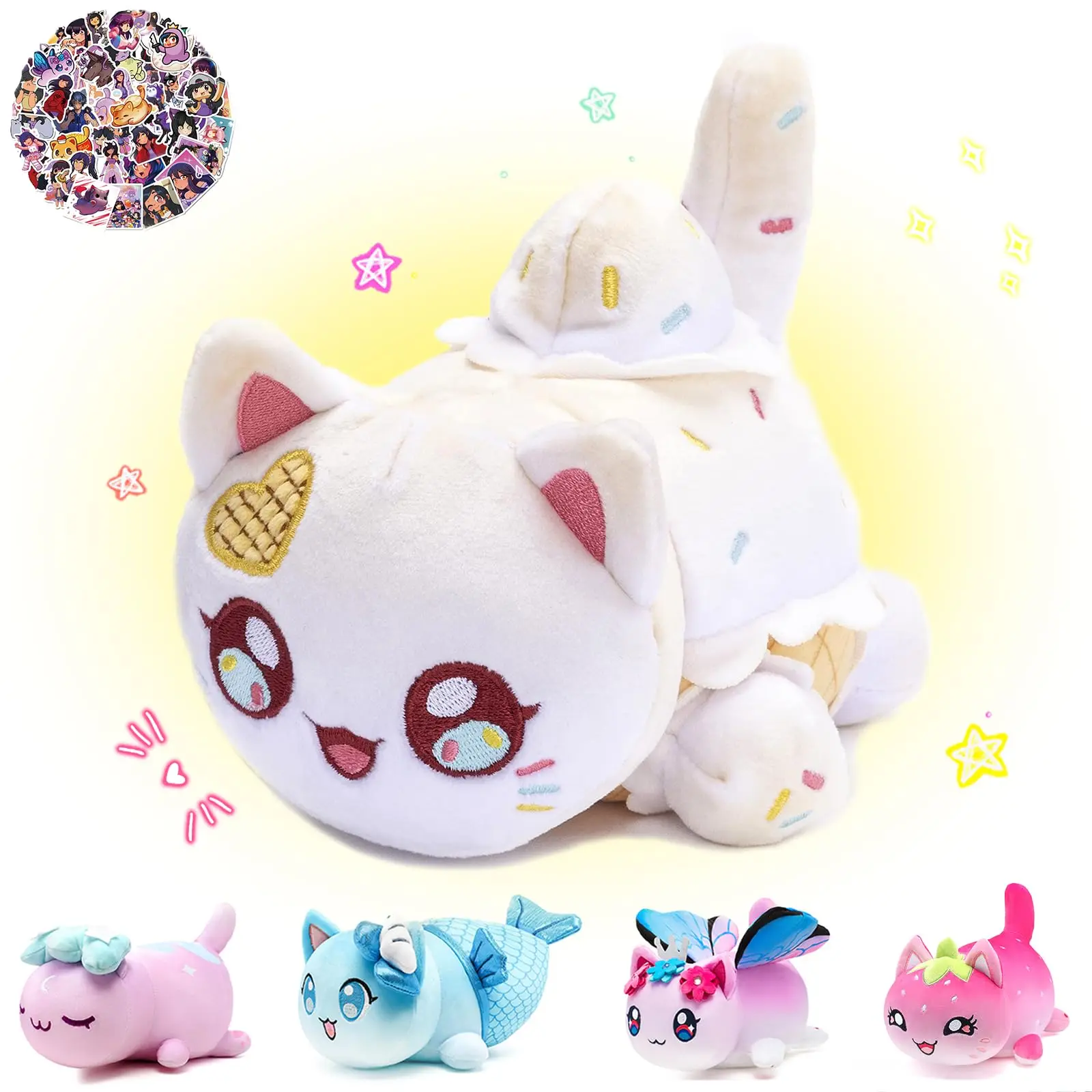 

Ice Cream Cat Plush Toys Meemaows 25cm Cute Cat Plush Collection Soft Throw Pillow Decorations Game Lover's Favorite