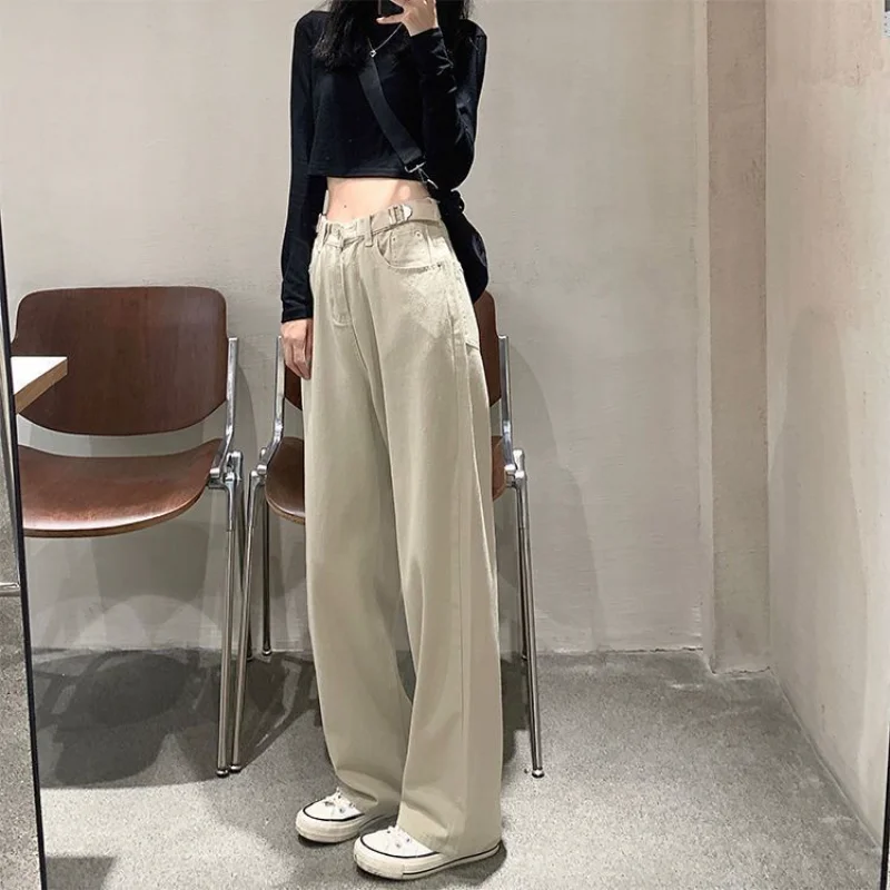 Pantaloni casual da donna autunno e inverno caffè a vita alta gambe larghe pantaloni larghi dritti pigri 5