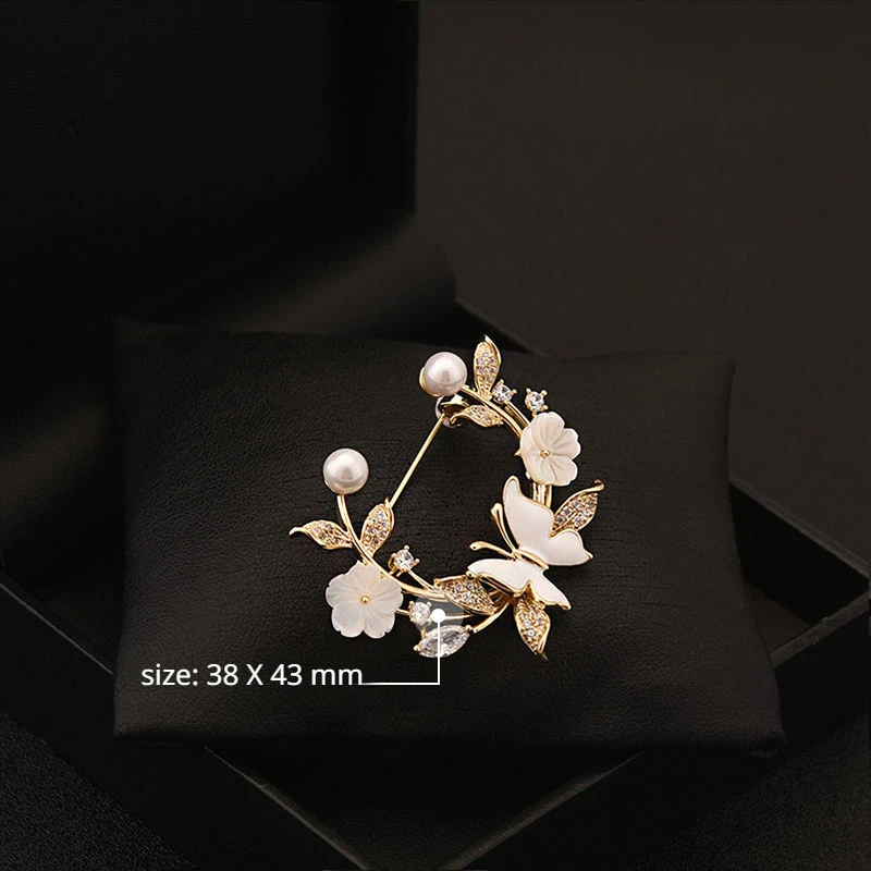 Luxury High-End Flower Butterfly Shell Brooch Suit Coat Elegant Corsage Women Neckline Pin Accessories Fashion Jewelry Gift 6012