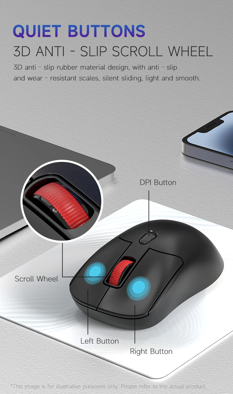 AJAZZ NJ02 Kabellose Gaming-Maus, 2,4G/Bluetooth, Auflösung 800-1200-1600 DPI – Detail 5