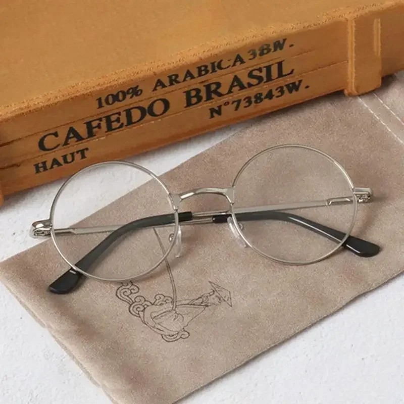 Retro Round Reading Glasses - Full Rim Metal Frame Blue Light Eyewear +4.00 Magnification