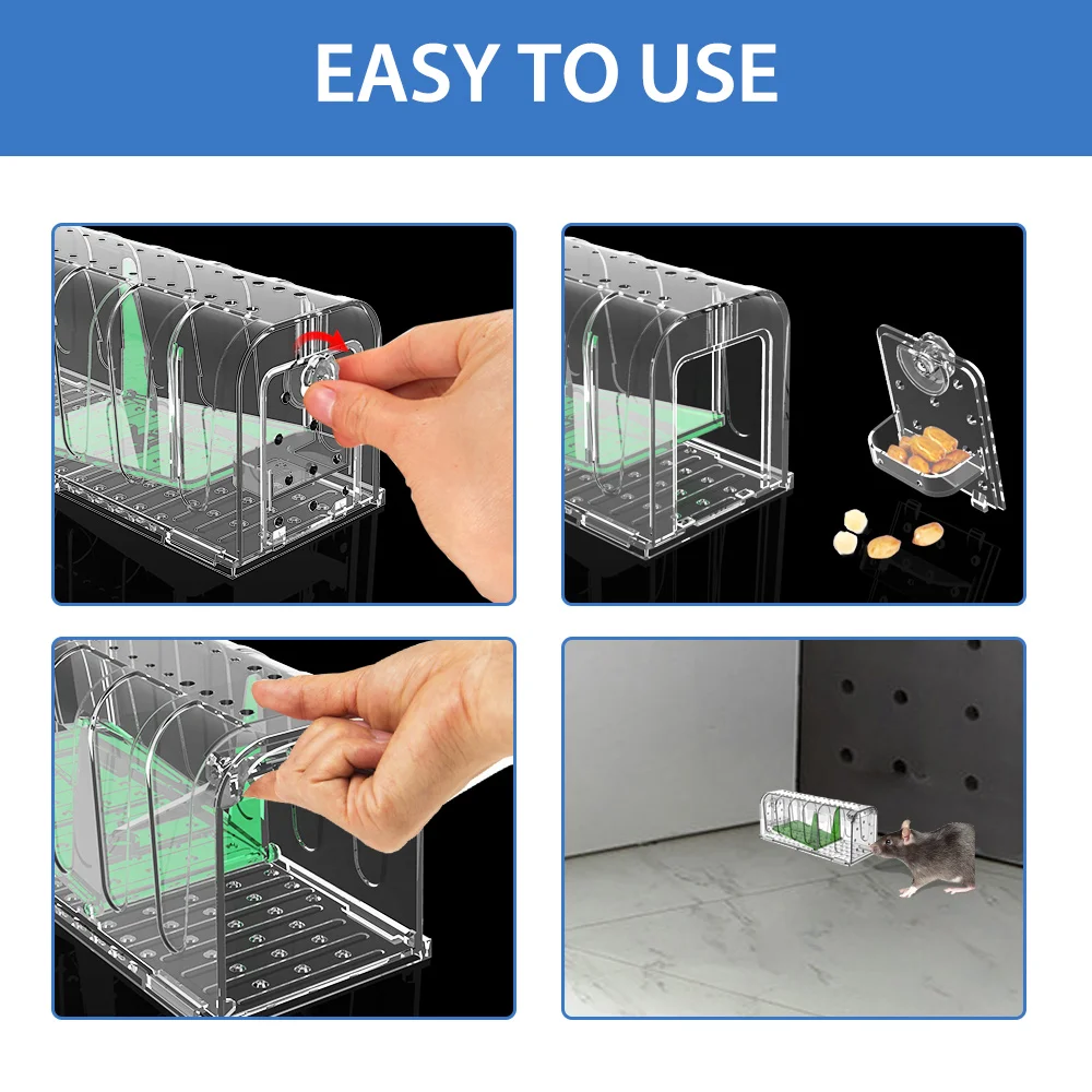 Mouse Catcher Trap 2Pcs Mouse Trap Household Acrylic Transparent Visible Mouse Trap Kitchen Warehouse Hole High Sensitivity