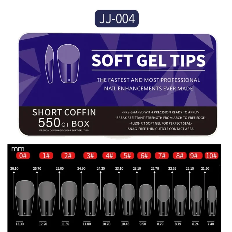 Nail tips 550piece medium and short soft gel medium apricot/coffin head full coverage matte extension acrylic press-on