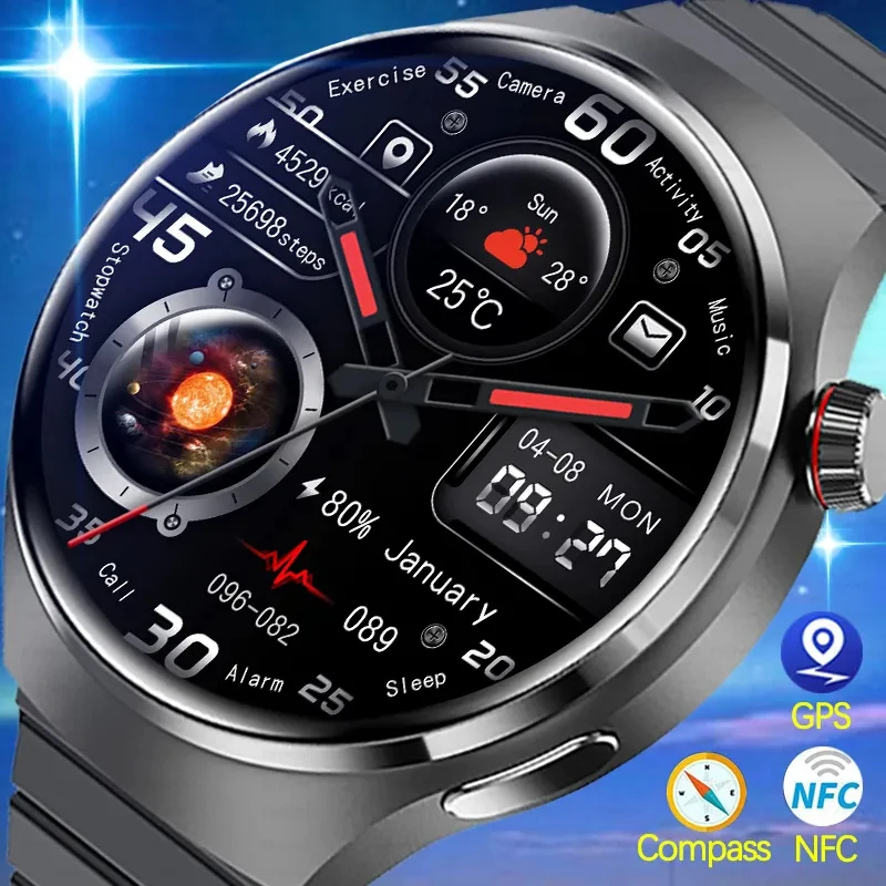 Reloj 남성용 방수 스마트워치, 맞춤형 다이얼 응답 전화, 스포츠 피트니스 GPS 트래커, AMOLED 스마트 워치, 4 Pro, 2024 신제품