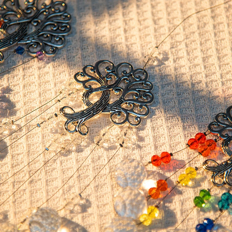 Sun Catchers Window Ornament Crystal Pendant Crystal Sun Catchers Prisms Window Wind Chime Hanging Pendant Decoration Tree of Life Shape Home Garden Decor