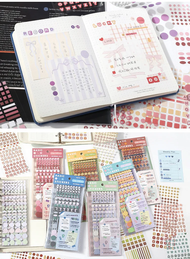 12 sheets Korean style artistic dots alphanumeric markers die-cutting sticker DIY handmade materials scrapbook decorative sticke