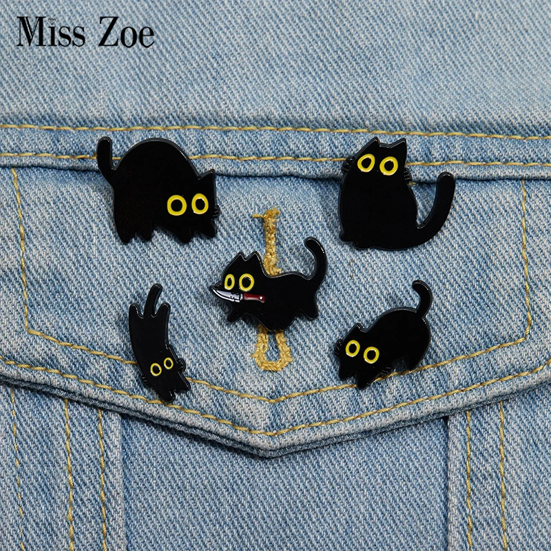 Schwarze Kätzchen Emaille Pins benutzer definierte niedliche Katze Broschen Revers Abzeichen Cartoon Tiers chmuck Geschenk für Kinder Freunde