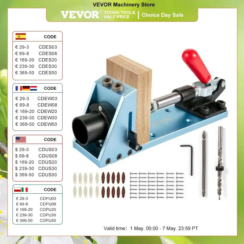 

VEVOR Pocket Hole Jig Kit System M4 Upgraded Aluminum Adjustable Carpenter Joinery Woodworking Drilling Guide Carving Tool Set