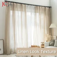 Japan Style Flax Linen Look Tulle Sheer Curtains for Living Room Windows Transparent Voile Curtain for Kitchen Rideaux Customize 2