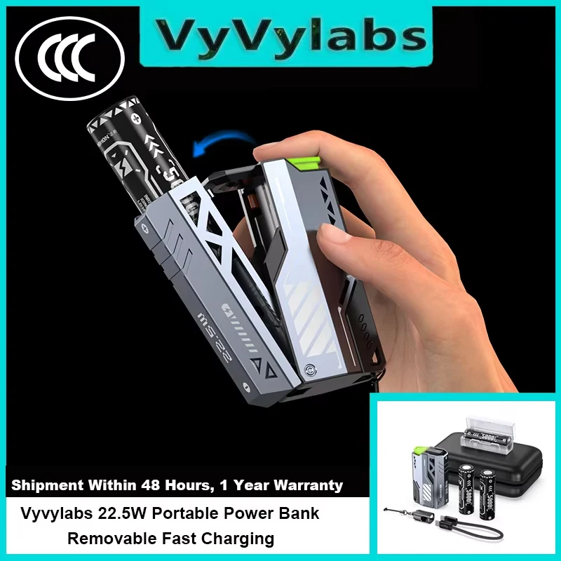 VYVYLABS 30000mAh Detachable CCC Power Bank Fast Charger 22.5W Wireless Portable Charger 21700 PowerBank For iP 17 Spare Battery