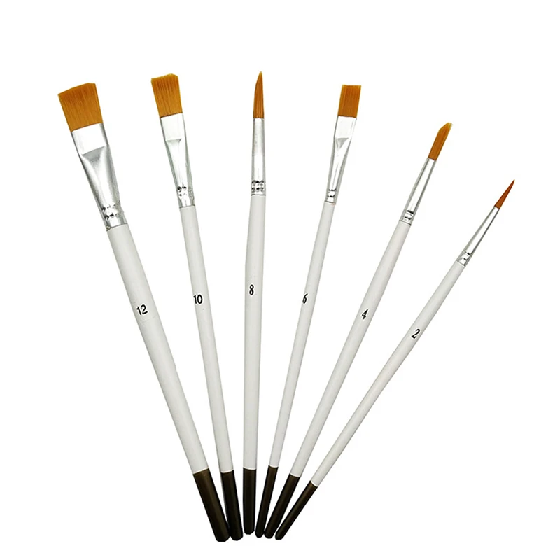

6 white wooden nylon brushes Drawing Gouache watercolor pen and oil brush set