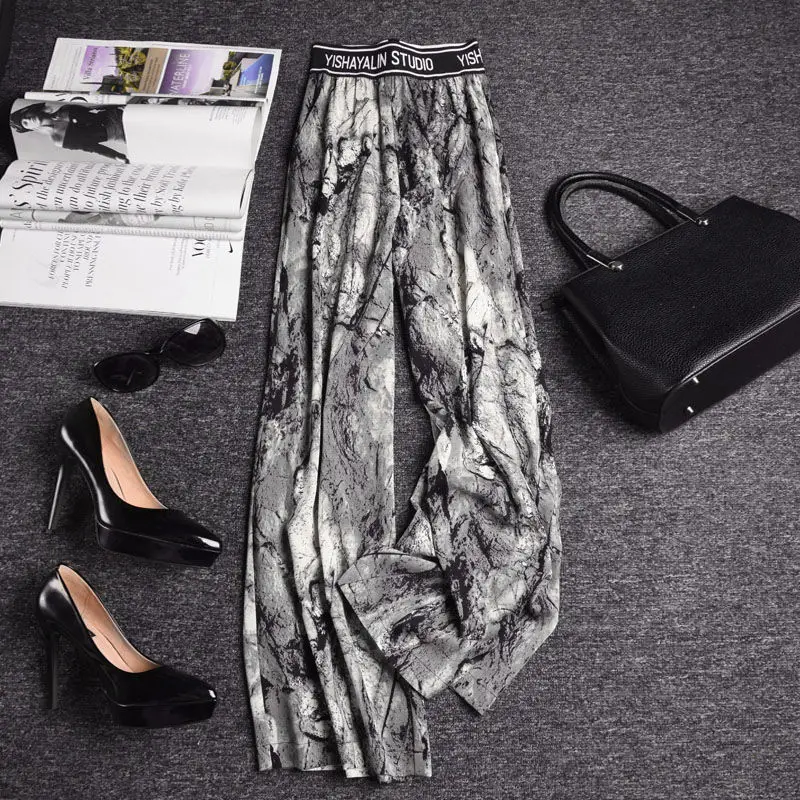 

Classic ink wash printed wide leg pants, women's high waisted straight leg pants, tie dyed casual pants, summer 2024
