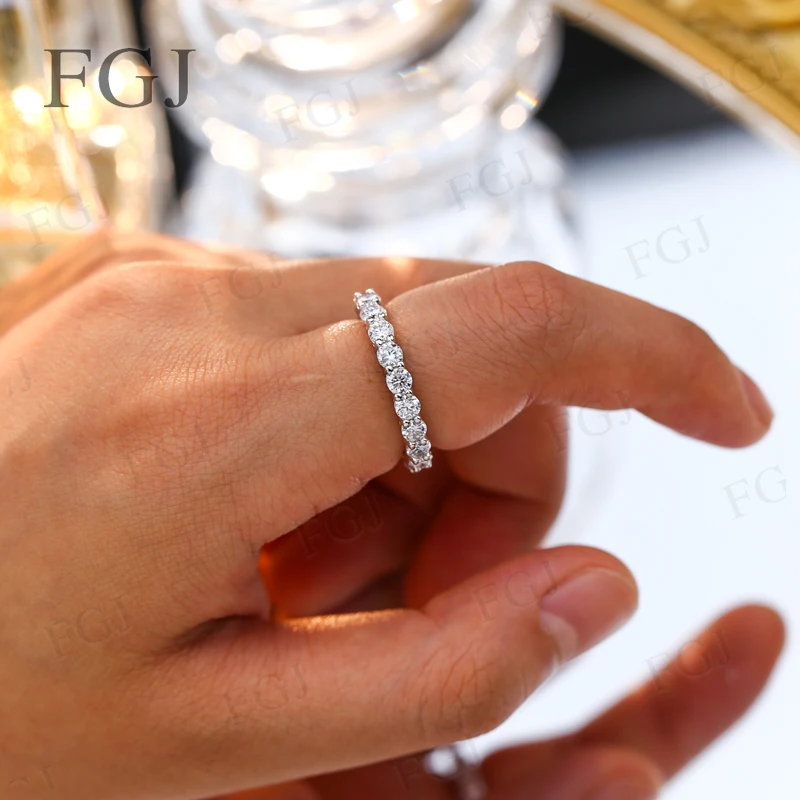 925 Sterling Silber Damenring mit Moissanit-Pavé, Vollbesetzter Eternity-Band, Stapelbarer Zarter Hochzeits- und Verlobungsschmuck – Detail 21