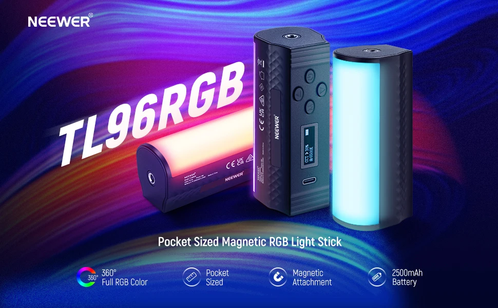 Neewer TL96RGB Magnetic Handheld Light Wand w/360° RGB, 2500-8500K & 2500mAh for