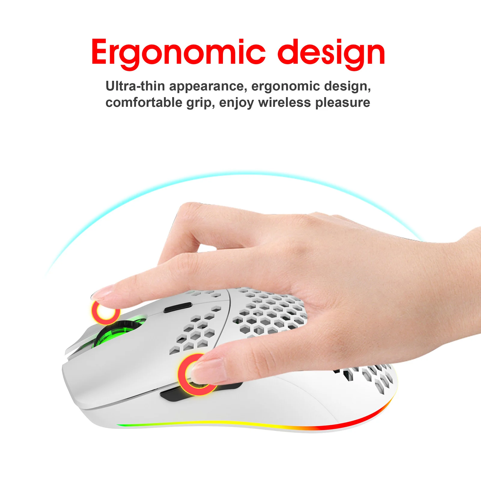 Gaming Mouse Wireless Mouse Wireless Gaming Mouse Ergonomic Mouse HXSJ T66 RGB 2.4G Wireless Gaming Mouse RGB Lighting Charging Mouse with Adjustable DPI Ergonomic Design for Desktop Laptop