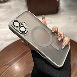 Green Matte Magnetic Lens Protector Premium Phone Case Cover - iPhone 15 (Titanium Gray)