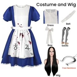 Enchanting Alice-Inspired Princess Maid Cosplay Dress for Women and Girls - Perfect for Halloween Parties (Costume and wig)