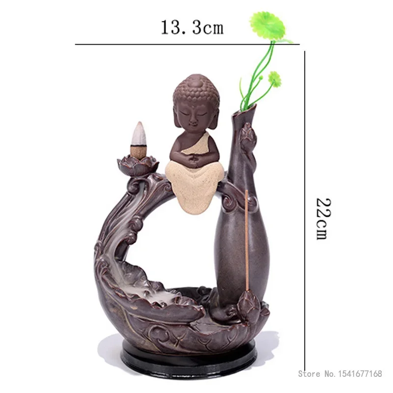 Ceramic Backflow Incense Burner, Three Holy Vase, Lotus Leaf Ornament, Home Decoration Accessories Purple sand censer, 1Pc