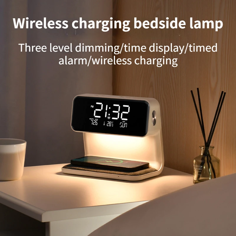 

Bedside light, alarm clock, small night light, wireless charging with clock, desktop, three in one night light, bedroom