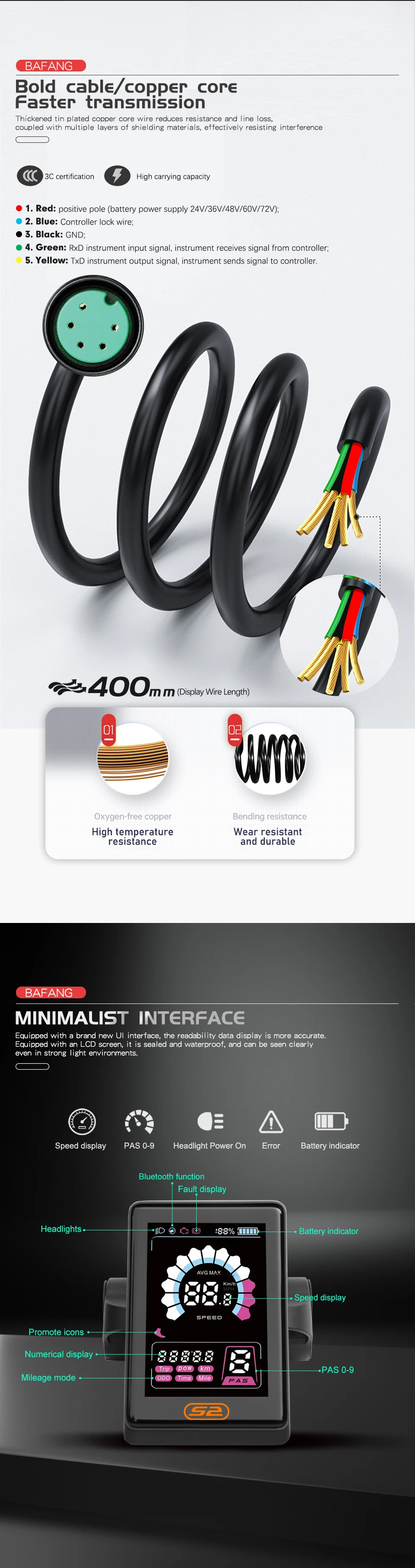 MATEなどe-bikeカラーモニター　UKS2 アドバンス設定パスコード付き UKS6 24V-72V E-bike LCD Display Colorful Screen Meter Set Electric